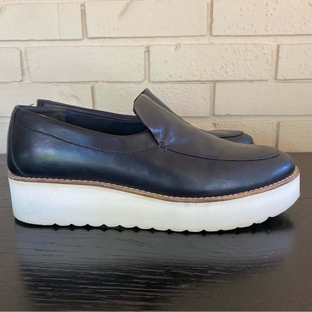 Vince Shoes Womens 9.5 Zeta Platform Leather Loafers Black Minimalist Modern